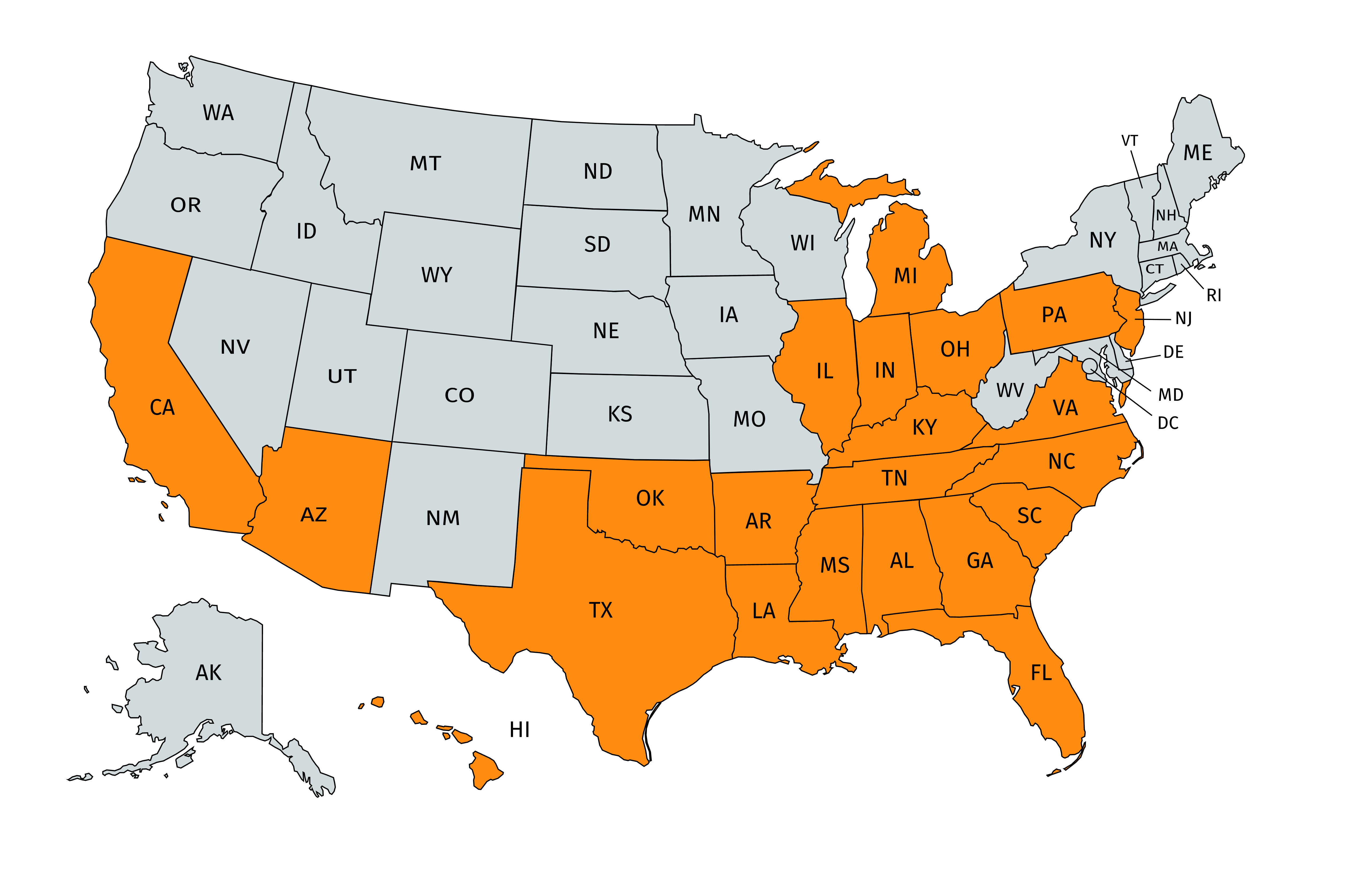 buffalomap2 health insurance for CA, AZ, TX, OK, AR, LA, MS, AL, GA, FL, TN, NC, KY, VA, IL, IN, OH, PA, MI